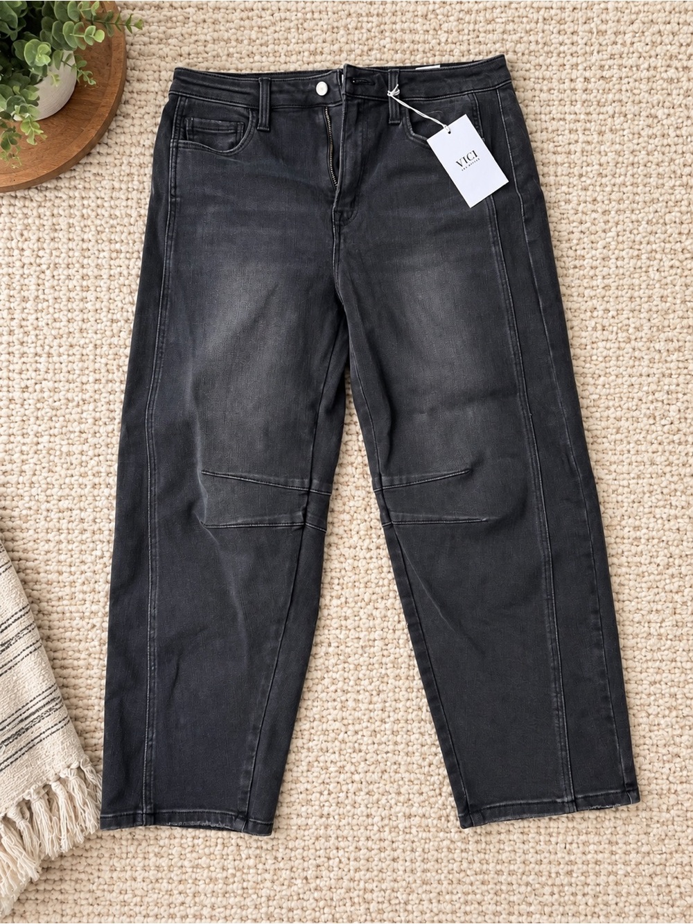 VICI Women’s Washed Black Barrel Jeans